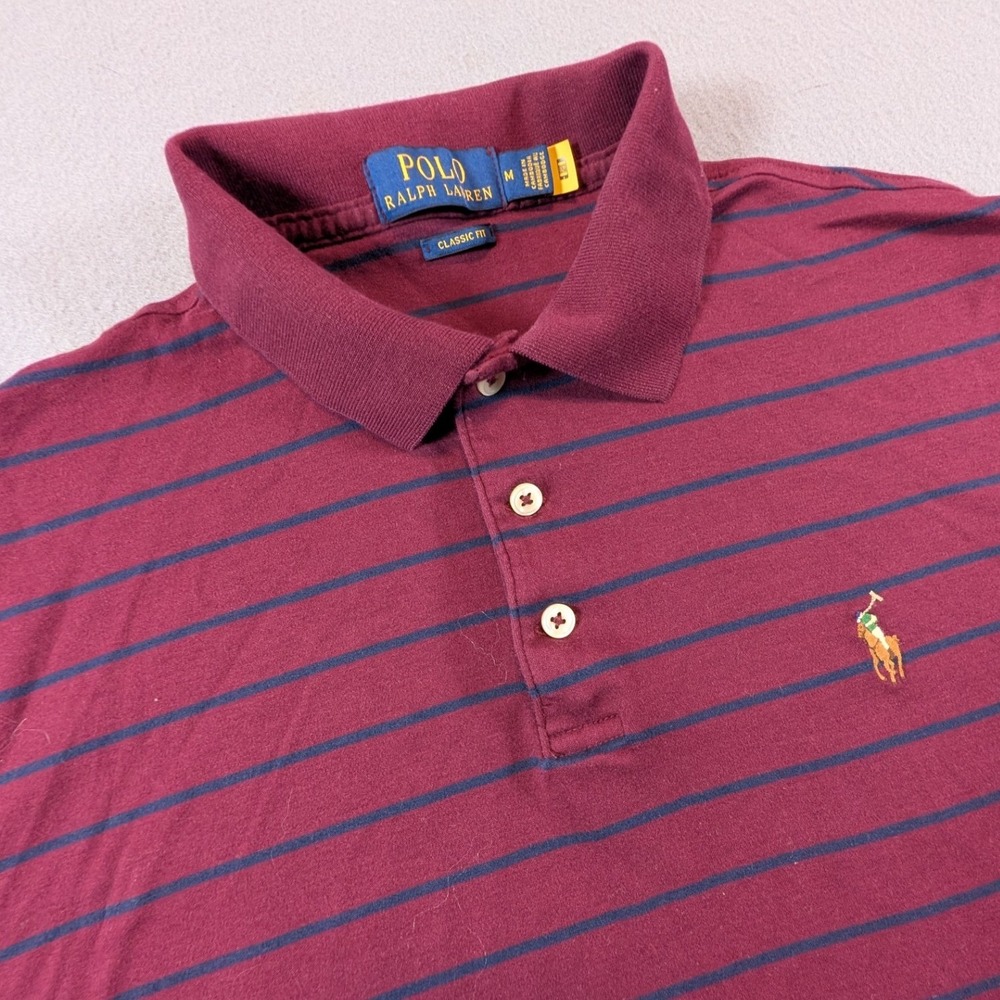Polo Ralph Lauren Polo Shirt Mens Medium Striped Classic Fit Flesh Pony